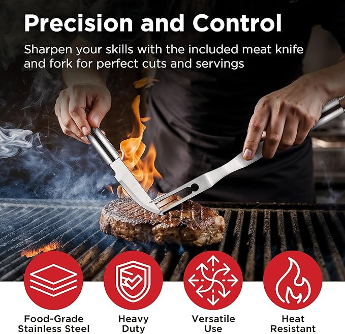 Kaluns Grilling Accessories, Dad Gifts for Christmas Grilling Gifts, Heavy Duty Stainless Steel Grill Set BBQ Grill Accessories for Outdoor Grill with Storage Case and Apron, Best Gifts for Men Dad