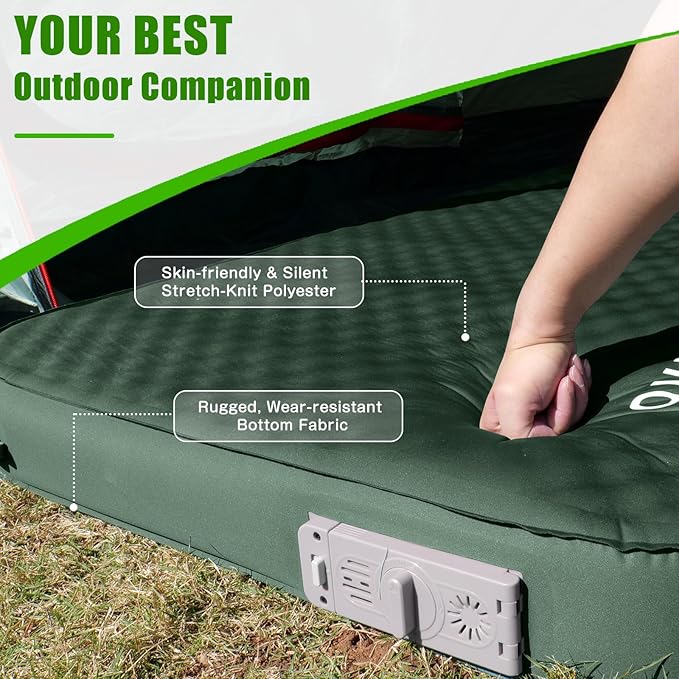 Self Inflating Sleeping Pad for Camping, 4" Extra-Thick Memory Foam Camping Mattress with Electric Pump, Fast Inflate & Deflate,9.5 R-Value Insulated Camping Pad for Car Travel Tent Cot, Green