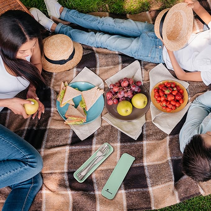 8 Picec Travel Utensils Camping utensils Travel Silverware Set with Case Fork and Spoon Set Office Stainless Steel Reusable Trip Cutlery Set Easy to journey Lightweight Lunch Box for Men