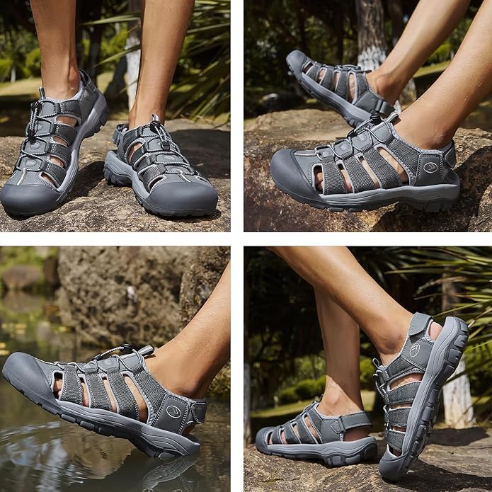FLARUT Men's Athletic Sandals - Closed Toe Sport Hiking & Outdoor Walking Water Sandals with Anti-Slip Cushioning and Breathable Mesh