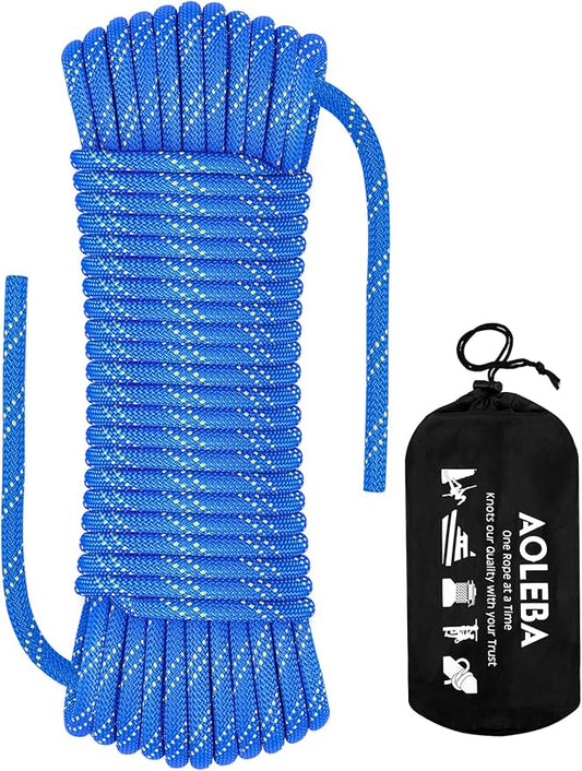 AOLEBA 8.5mm Static Climbing Rope, Outdoor Rock Climbing Ropes, Heavy Duty Rappelling Rope for Fire Rescue, Escape, 10M(32Ft) 20M(64Ft) 30M(96Ft) Ice Climbing Equipment & Parachute Accessories