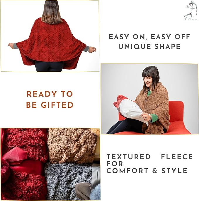 Boho Chic Wearable Blanket -No Sleeves Easy On Easy Off- Lightweight Wrap Shawl - Lap Blanket - Gifts for Her Wife and Mom (Jacquard - Burgundy)