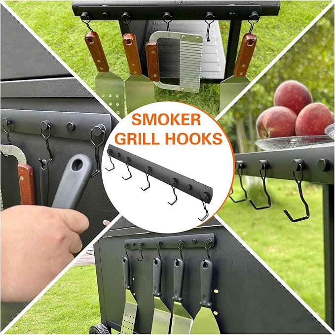 Smoker Grill Hooks,Magnetic Mount 5 Hooks for Hanging BBQ Utensils,Non-Slip Heavy Duty Magnetic Holder for Traeger Pellet Pit Boss Blackstone Grill Smoker