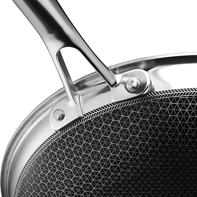 HexClad Hybrid Nonstick 12-Inch Frying Pan, Stay-Cool Handle, Dishwasher-Friendly, Oven-Safe Up to 900°F, Induction Ready, Compatible with All Cooktops