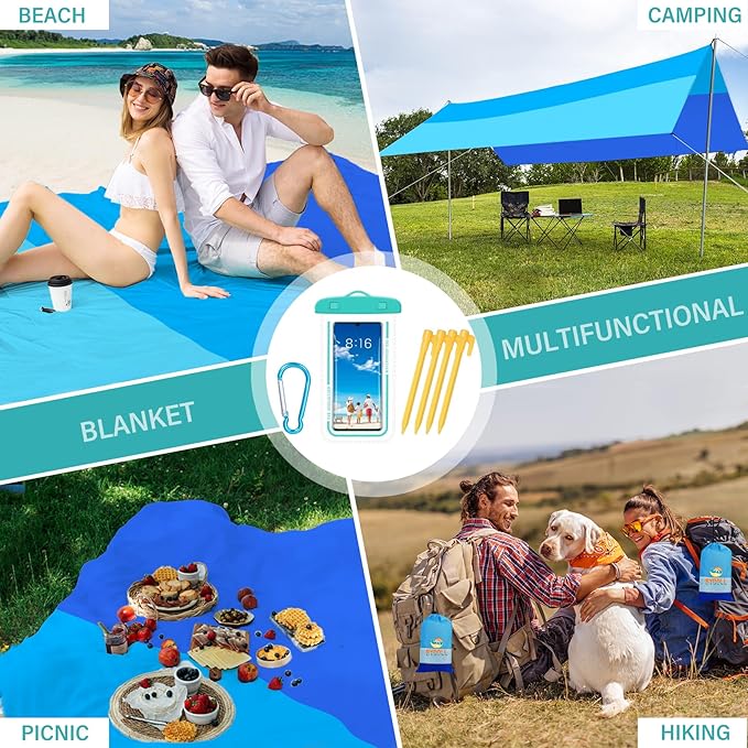 BYDOLL Beach Blanket Waterproof Sandproof 78''×110'' Suits1-7 Adults Compact Lightweight Oversized Sand-Free Blanket Large Picnic Mat for Beach Travel Camping Hiking