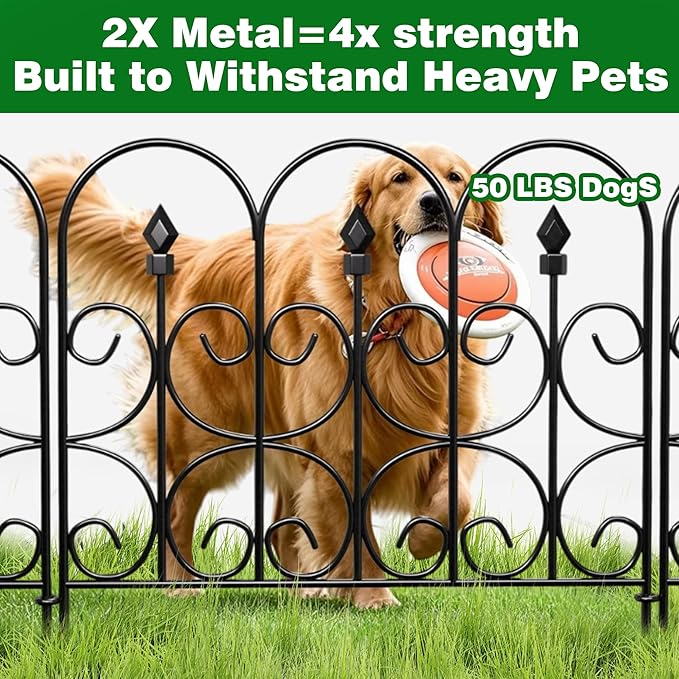 AMAGABELI GARDEN & HOME 5 Panels 32in(H)×10ft(L) Decorative Garden Fences and Borders for Dogs No Dig Rustproof Metal Fence Panels Garden Edging Border Animal Barrier Fencing for Flower Beds Black