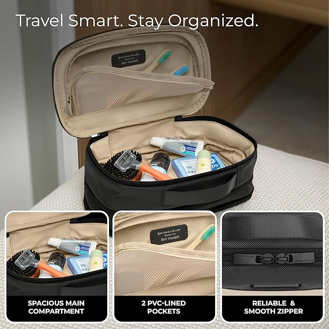 Briggs & Riley Toiletry Kit - Travel Bags for Women & Men, Organizer for Vacation, Dopp Kit for Bathroom Accessories, Makeup, & Skincare