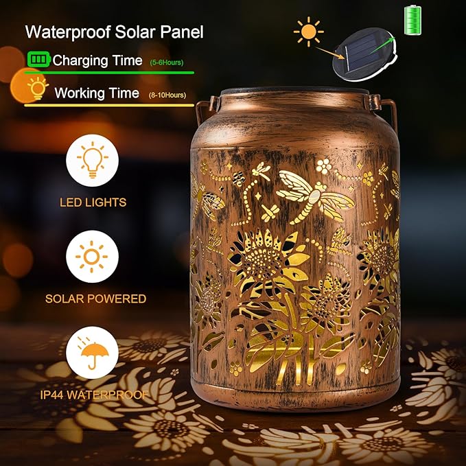 Sunflower Solar Lantern, Birthday Gifts for Women, Outdoor Waterproof LED Decorative Garden Lights for Lawn, Landscape, Patio, Porch Hanging Solar Lights for Ladies, Mom, Grandma