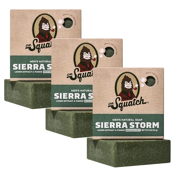 Dr. Squatch Natural Bar Soap for Men - Cold Process Soap with No Harsh Chemicals - Sierra Storm (5 oz, 3-Pack)