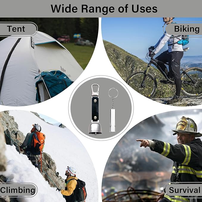 Bear Bell with Magnetic Silencer|Bear Bells for Hiking & Camping|Bear Deterrent Device with Emergency Whistle & Carabiner to Scare Animals|Bear Alarm for Outdoor Biking Fishing Climbing