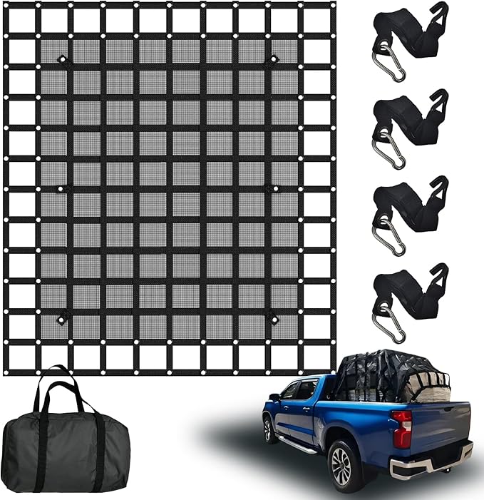 Heavy Duty Truck Bed Cargo Net - 2 Size Options with J Hooks & Reinforced Mesh, Universal Pickup Truck Organizer Secure Transport