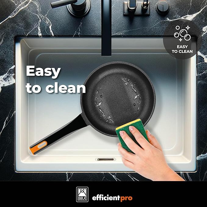 BRA COOKWARE Efficient Pro Frying Pan | 11.8 inches Cast Aluminum Frypan | Profile Plus Non-Stick | All Heat Source Compatible | PFOA Free | Ergonomic Heat-Resistant Handle | Non Deformable