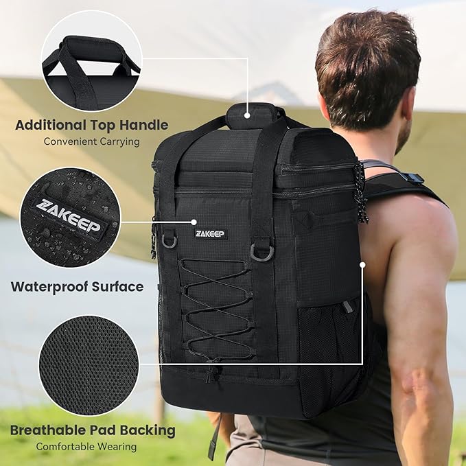 Cooler Backpack, 36 Cans Multifunctional Leakproof Cooler Backpack with Padded Top Handle, Mesh Pocket for Camping BBQ
