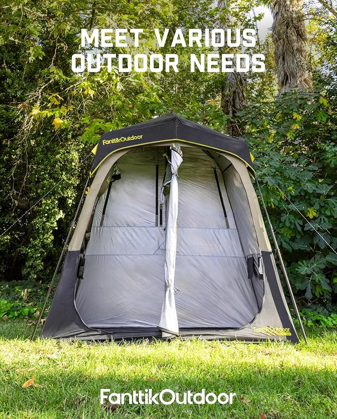 FanttikOutdoor Zeta A2 Pro Shower Tent 2 Rooms, Instant Setup in 60 Seconds with Rainfly & Windproof, Portable with Carry Bag for Family Camping, Privacy Shelters Upgraded Ventilation