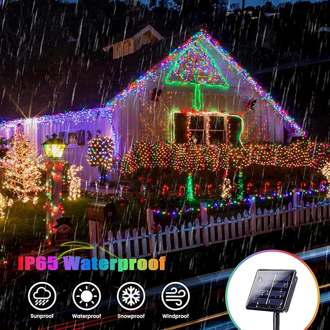 2-Pack Solar String Lights Outdoor, Total 200LED Solar Light Outdoor Waterproof, Solar Twinkle Lights Copper Wire 8 Modes Fairy Light for Xmas Tree Garden Wedding (Multicolor)