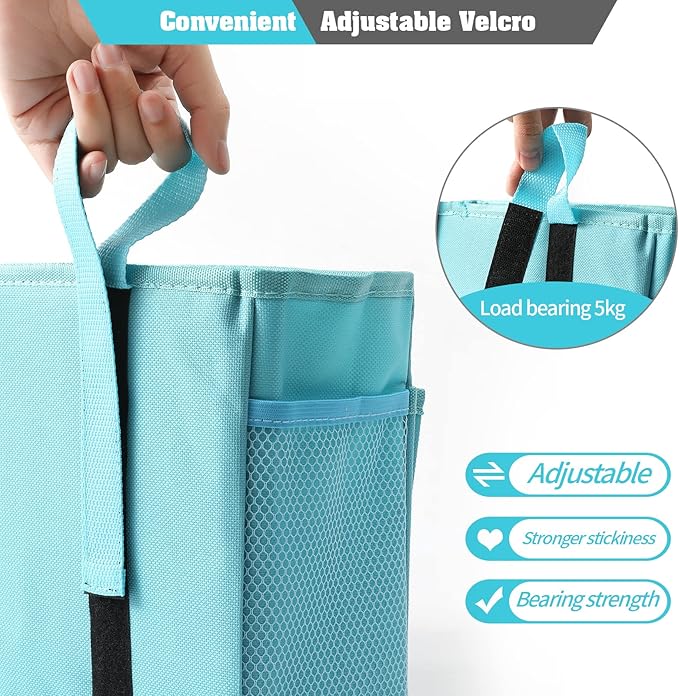 Bunk Bed Organizer, Bedside Caddy Hanging Bed Organizer Storage Bag with 4 Pockets and 2 Hooks, for College Dorm Rooms Bed, Hospital Bed, Baby Bed Rails, 600D Oxford Cloth (Light Blue)