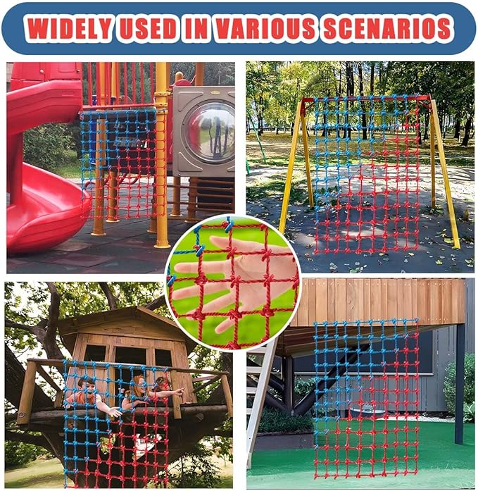 Climbing Cargo Net - Heavy Duty Large Military Net for Kids Outdoor, Safety Protection, Rope Ladder, Jungle Gyms, Swingset, Treehouse - Polyester Playground