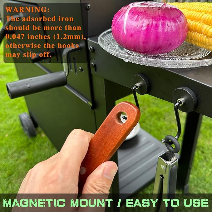 Smoker Grill Hooks 4 Pack Heavy Duty,Non-Slip Magnetic Hook for Grill Utensils,Strong Magnetic Hooks for Traeger Blackstone Pit Boss Camp Chef Z Grills BBQ Grill Accessories