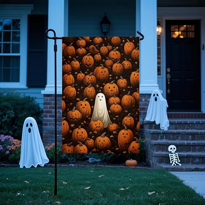 Fall Garden Flags 12x18 Double Sided, Halloween Pumpkin Yard Flags for Outside, Ghost Small Yard Flags for Home Outdoor Decorations