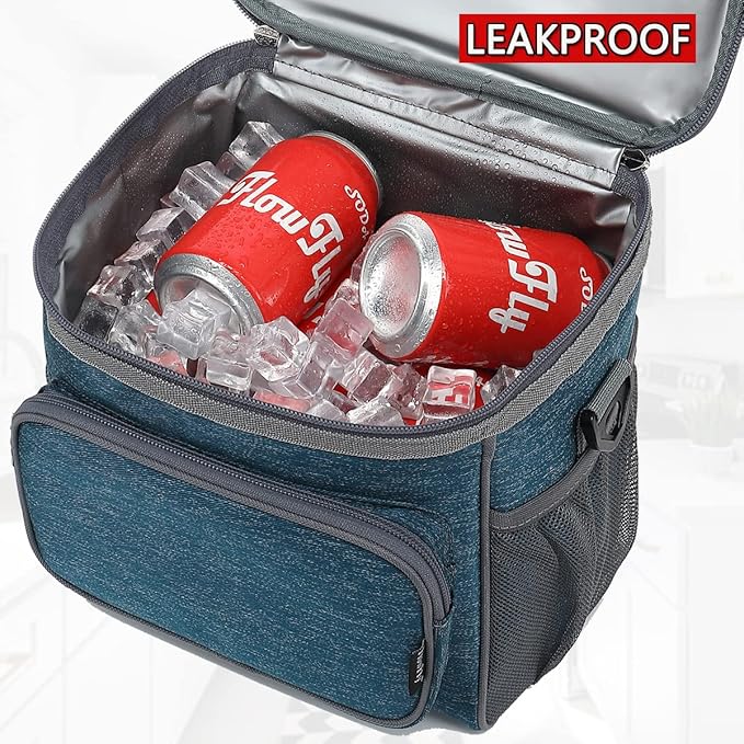 FlowFly Insulated Reusable Lunch Bag Adult Large Lunch Box for Women and Men with Adjustable Shoulder Strap,Front Zipper Pocket and Dual Large Mesh Side Pockets,Royal