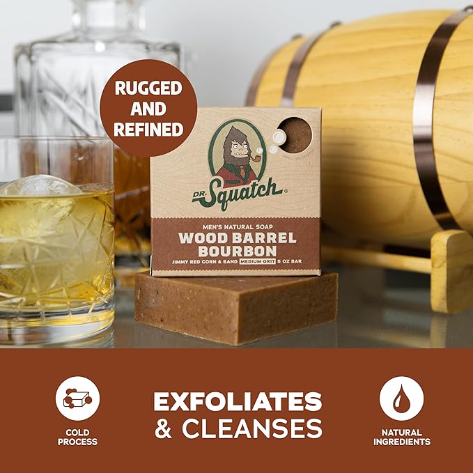 Dr. Squatch Natural Bar Soap for Men - Cold Process Soap with No Harsh Chemicals - Wood Barrel Bourbon (5 oz, 3-Pack)