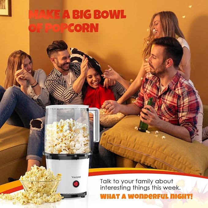 Hot Air Popcorn Popper with Serving Bowl for Family Gathering | Fast & Easy Air Popper Popcorn Maker with On/Off Switch for Family Movie Nights, Parties | Air Popcorn Machine | No Oil, Easy to Clean