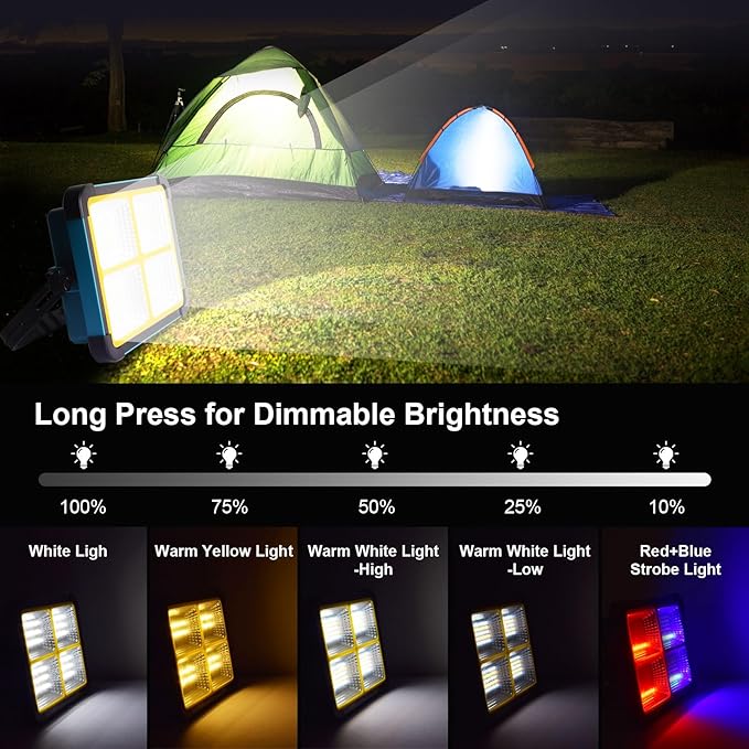 100W Rechargeable LED Solar Work Light, 10000LM Magnetic Worklight with 5 Modes Stepless Brightness Job Site Lighting, Waterproof Portable Outdoor Working Light for Car Repairing, Garage Workshop