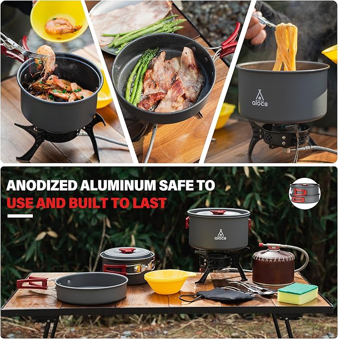 Alocs Camping Cookware, Portable Camping Essentials with Accessories, Camping Gear Camping Cooking Set for Outdoor Cooking, Backpacking, Hiking and Picnic.