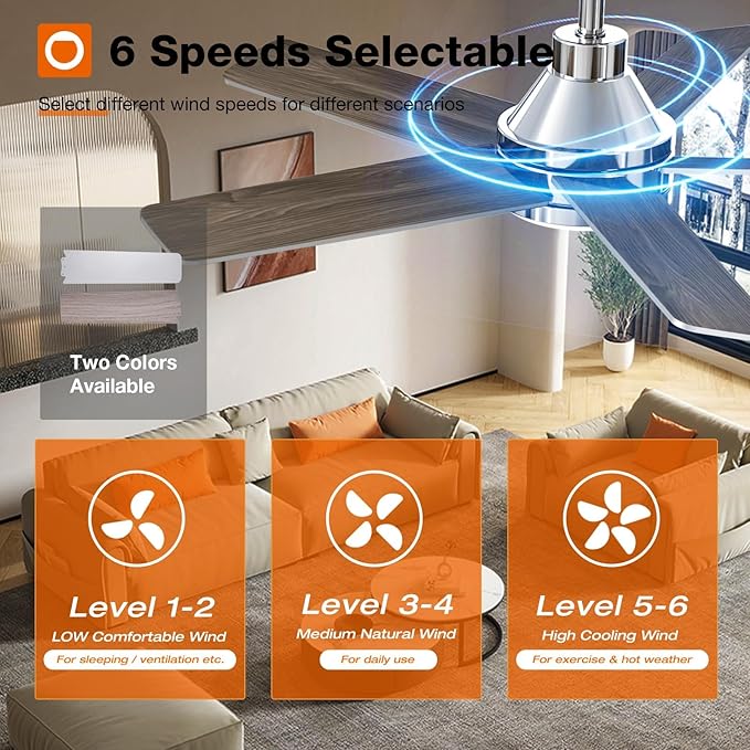 addlon Ceiling Fans with Lights, 42 inch Nickel Ceiling Fan with Light and Remote Control, Reversible, 3CCT, Dimmable, Noiseless, Small Ceiling Fan for Bedroom, Farmhouse, Indoor/Outdoor Use