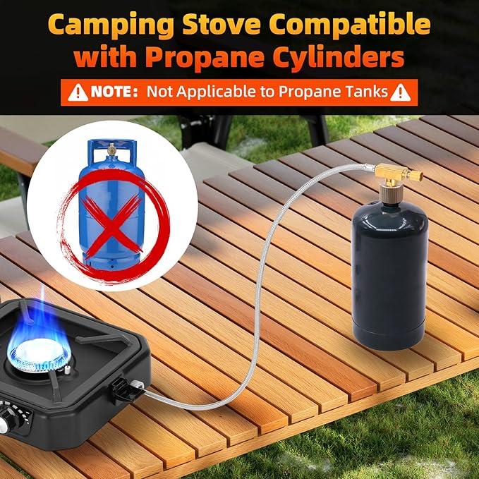 2 Burner Propane Stove Compatible with Propane Cylinders,2 Burner Camp Stove with Griddle and 16000 BTU Adjustable Burners,Portable Camping Stove Propane with Carry Bag and Handle for Camping (Black)