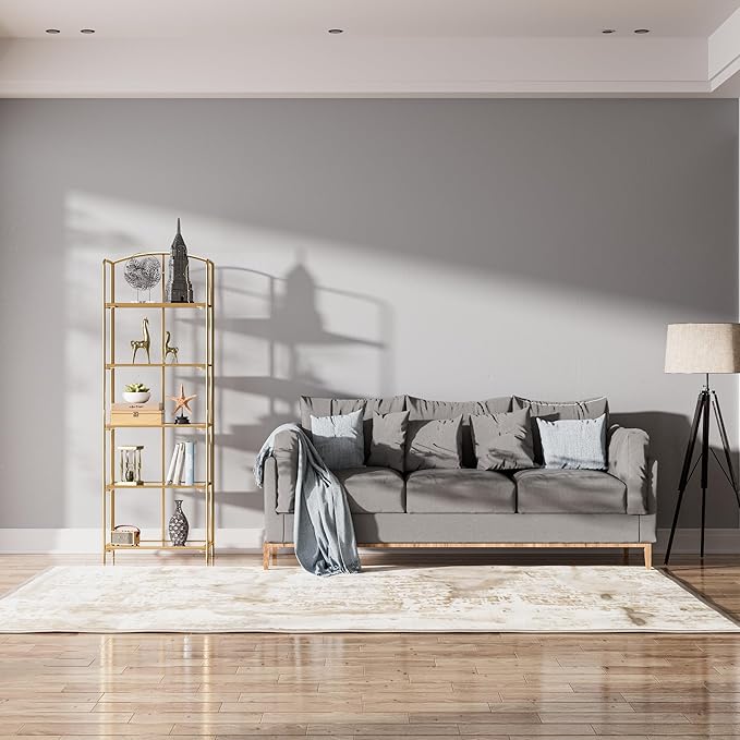 Crofy No Assembly Folding Bookshelf for Living Room, 5 Tier Gold Collapsible Book Shelf for Home Office, Portable Bookcase Storage Organizer