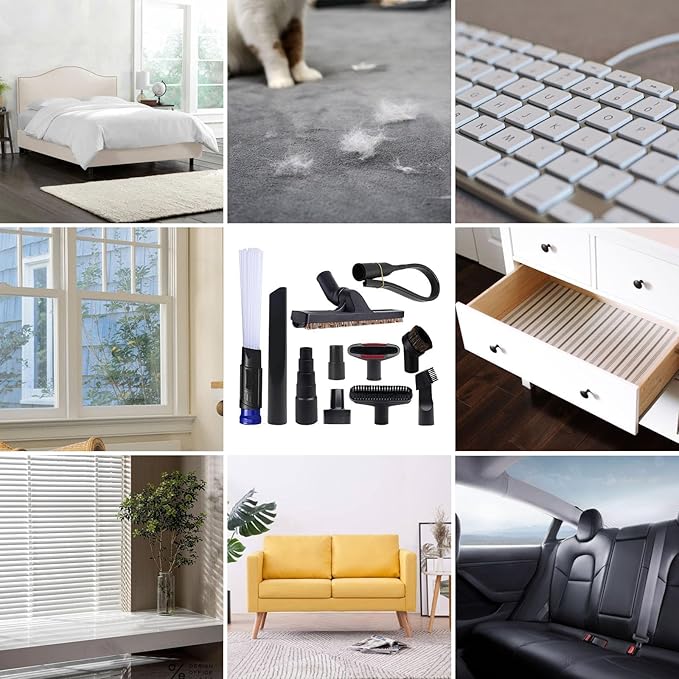 11 PCS Universal 1 1/4 Inch Vacuum Attachments Kit for Shop Vac Accessories with Vacuum Brush Attachments, Flexible Crevice Tool, Hose Adapters for 2 1/2" to 1 1/4" and 1 7/8" to 1" Hoses