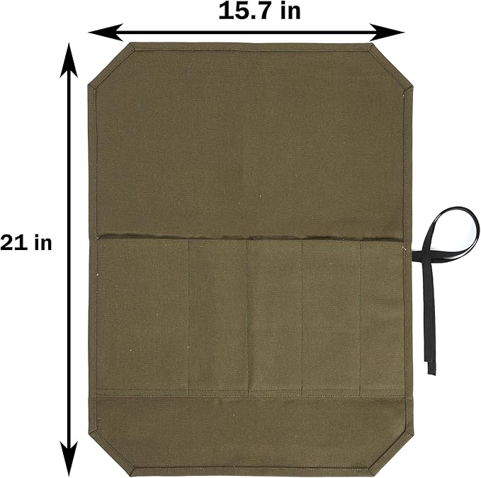 Kaaltisy Knife Roll Bag, 16oz Waxed Canvas Chef Knife Bag with 5 Slots, Specialized Anti Cutting Fabric Knife Holder with Tie Rope | Army Green
