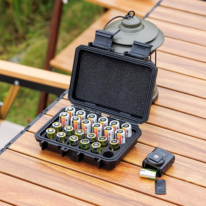 24 Slots CR2 CR123 CR123A Lithium Battery Organizer Case, IP67 Waterproof Hard Case for CR17345/CR16340/CR18350/CR15270(CR2) Explosionproof Batteries Storage Holder for Household Outdoor Camping
