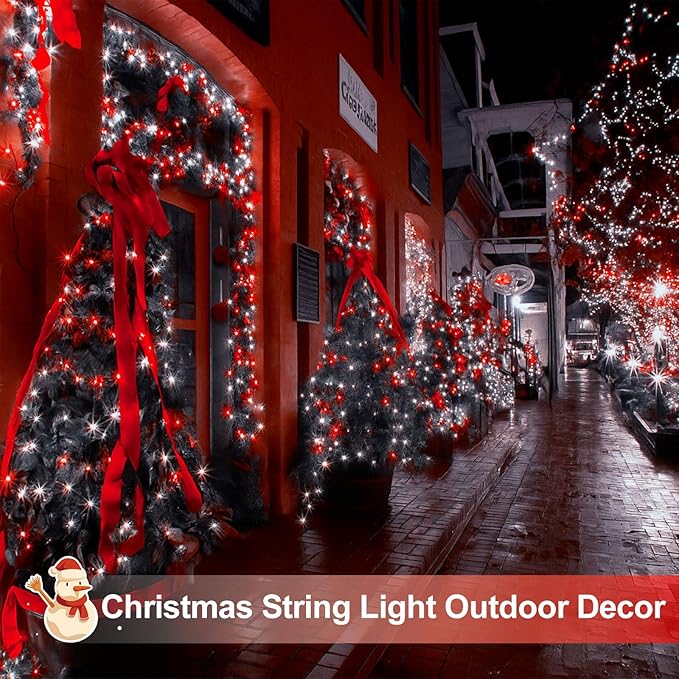 Extra-Long 144FT Solar String Lights for Outside, 2 Pack 400LED Solar Fairy Lights Outdoor, Waterproof Copper Wire with 8 Modes Twinkle Lights for Tree Garden Party Xmas Wedding Decor (Red and White)