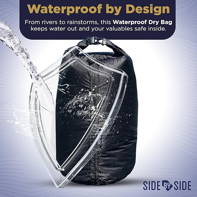 Waterproof Small 10L Dry Bag for Kayaking, Hiking, Beach & Camping | Lightweight Durable Side Bag, Black, Small, Lightweight (1.65 Oz)