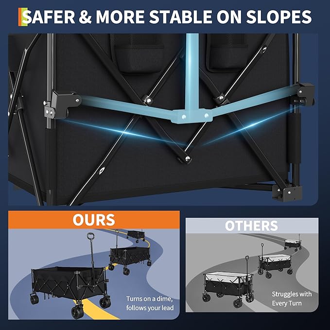 Heavy Duty Foldable Wagon for Beach, Extra Large Collapsible Foldable Wagon for Camping, All Terrain Beach Wagons Extended with Cup Holders for Sand