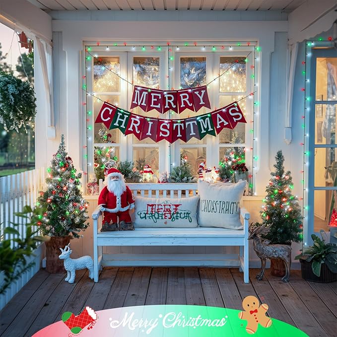 JMEXSUSS 250 LED Red, White and Green Christmas Lights Outdoor Waterproof, 91.5ft Extendable Green Wire Twinkle Christmas Tree Lights with 8 Modes for Party Garden Patio Christams Decorations