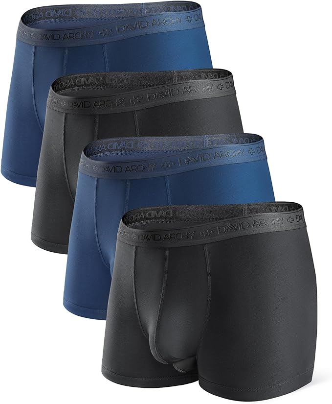DAVID ARCHY Men's Underwear Ultra Soft Modal Dual Pouch Trunks Ball Pouch Bulge Enhancing Boxer Briefs for Men 3 or 4 Pack