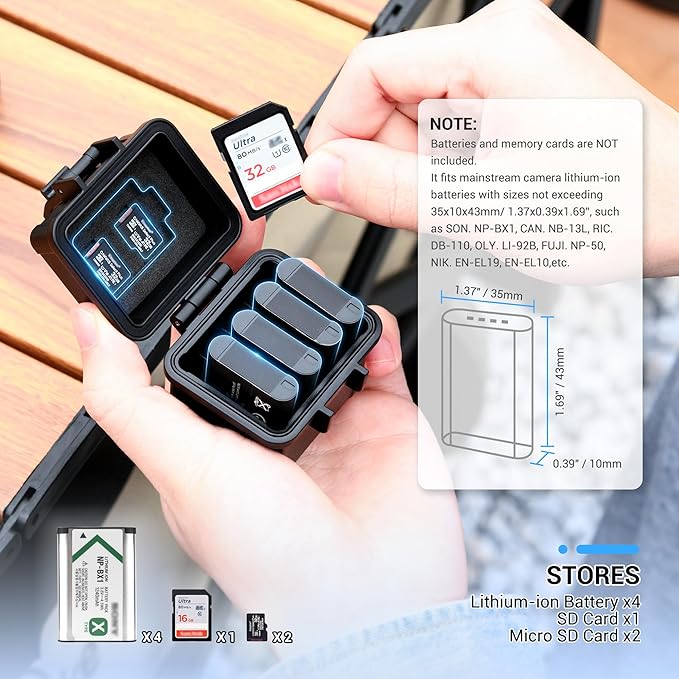 DB-110 LI-92B LI-90B NP-50 Battery and SD Micro SD Card Case, Water-Resistant & Shockproof, Camera Battery Case Holder Storage Box for 4X DB-110/LI-90B/LI-92B/EN-EL19/EN-EL10/NB-13L/NP-BX1/SLB-11A