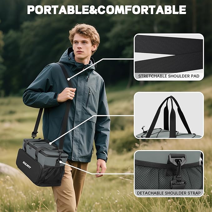 EULANT Large Waterproof Cooler Bag with Removable Lunch Bag,27 Can Collapsible Insulated Ice Chest Leak-Proof Cooler Bag for Men & Women Work Outdoor Beach Trips