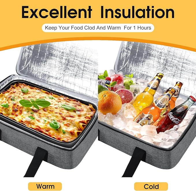 Insulated Casserole Carrier, Portable Casserole Carrier for Hot or Cold Food Lunch Tote Warmer or Cooler Bag, Lasagna Lunch Bag for Potluck Parties- Fits 9" x 13" Baking Dish-Charcoal Grey