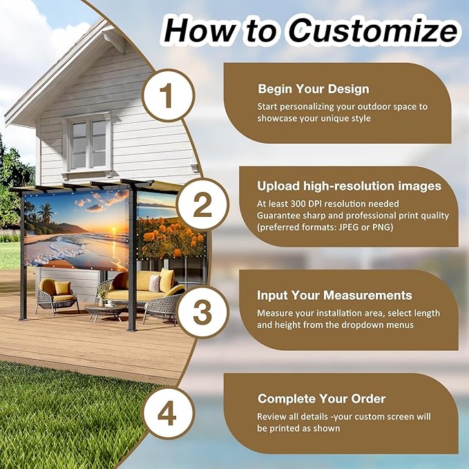 Artpuch Custom Design Backdrop Screen for Gazebo, Full-Color Printed Shade Cloth with UV Protection, PVC Sun Shade Cover for Pergola, Patio, Outdoor, Backyard, Garden, Balcony