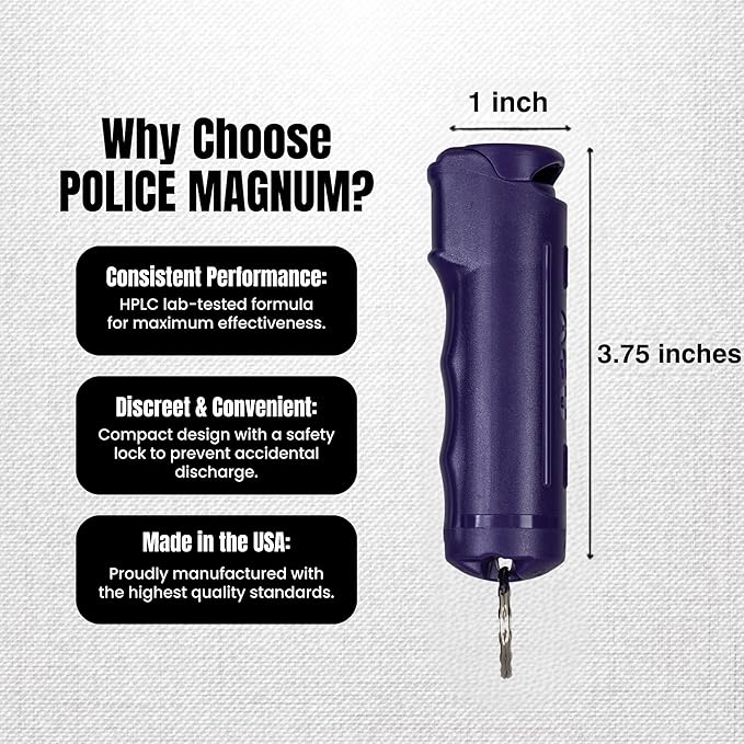 Police Magnum Keychain Pepper Spray Flip Top Safety 2 Pack 1/2oz - Maximum Heat Strength OC with Dye - Tactical Small Compact Case Holder - for Women & Men's Self Defense - Made in The USA