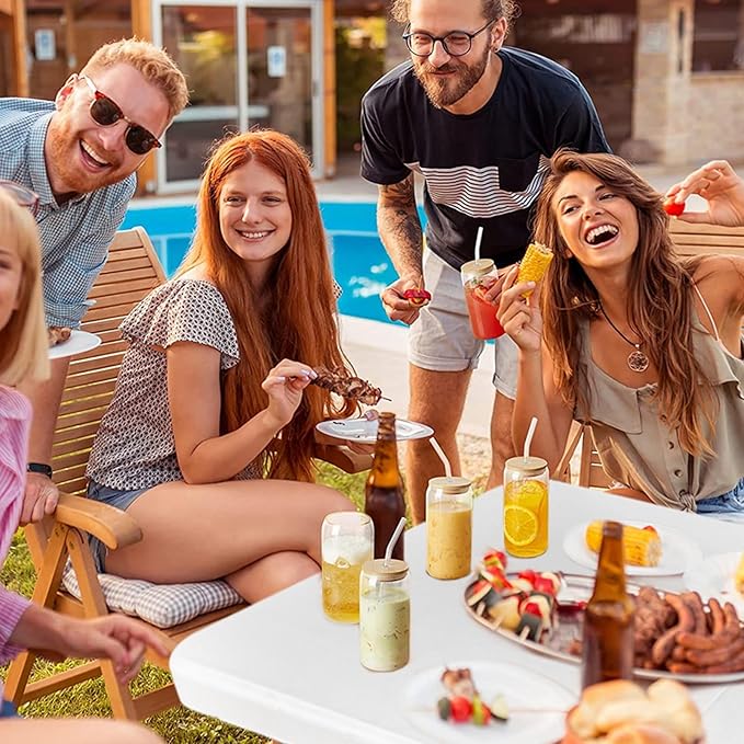 Gocamptoo Folding Table,4ft Indoor Outdoor Heavy Duty Portable Folding Square Plastic Dining Table w/Handle, Lock for Picnic, Party, Camping (4 FT)-White