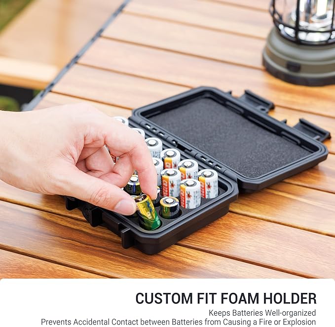 24 Slots CR2 CR123 CR123A Lithium Battery Organizer Case, IP67 Waterproof Hard Case for CR17345/CR16340/CR18350/CR15270(CR2) Explosionproof Batteries Storage Holder for Household Outdoor Camping