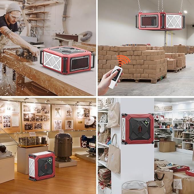 Abestorm 270 Degree Air Filtration System, Built-in Ionizer, 1080 CFM Dust Collector with Strong Vortex Fan, Suitable for Woodworking Shop, Garage, Workshops, 2-speed Adjustment, DecDust 1080IG