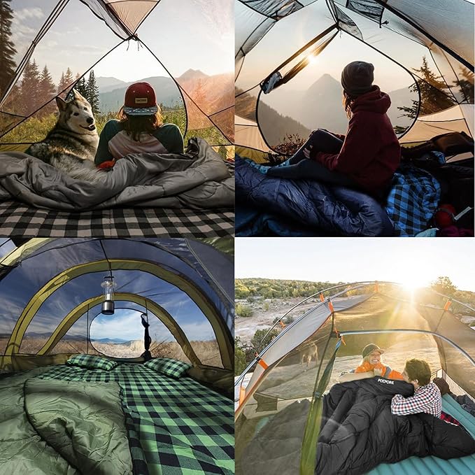 Double Sleeping Bag Flannel for Adults with 2 Pillows 2 Person Sleeping Bags Camping XXL Queen Size Two Person Sleeping Bag for Cold Weather