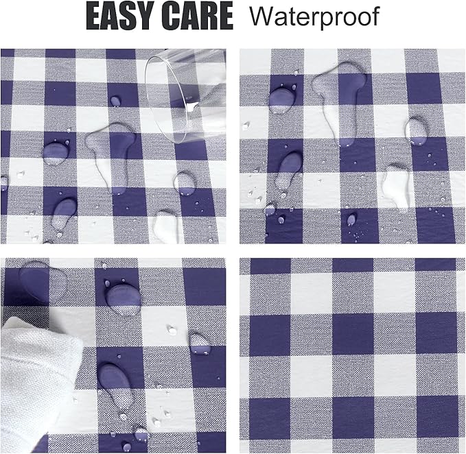 Fitable Checkered Picnic Table Cover Waterproof Vinyl Fitted Table Cover Flannel Backing Outdoor Indoor Tablecloth 30"x96" for Picnic, Travel, Holiday, Party, Folding Table, Navy