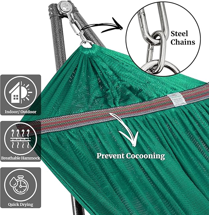 Tranquillo Double Hammock with Stand Included for 2 Persons/Foldable Hammock Stand 600 lbs Capacity Portable Case - Inhouse, Outdoor, Camping, Peacock